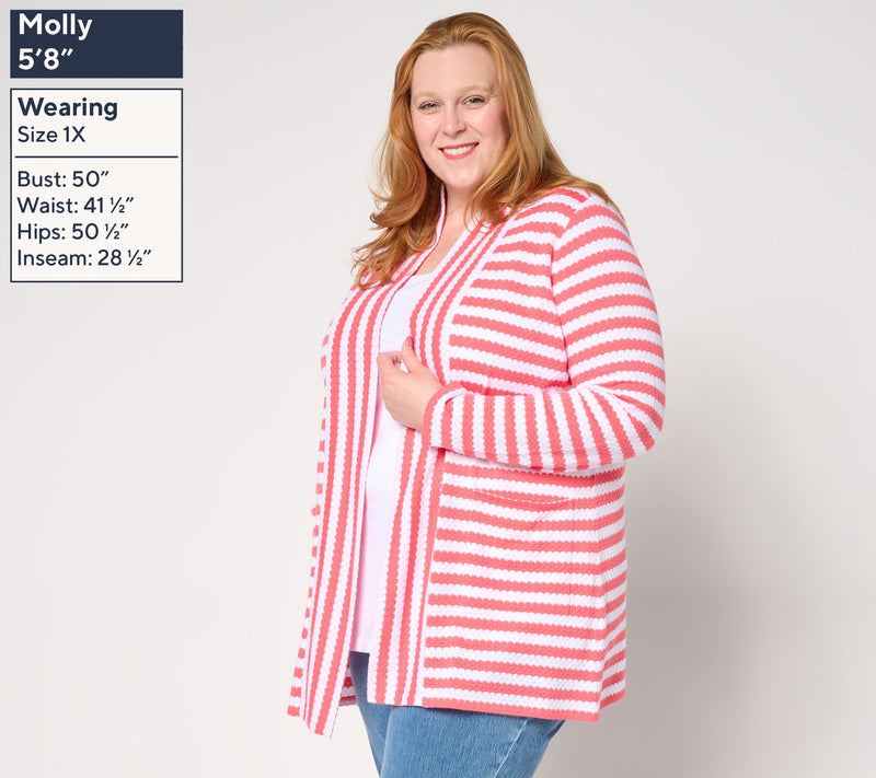 Belle by Kim Gravel Nautical Knit Striped Open Front Cardigan — View 12