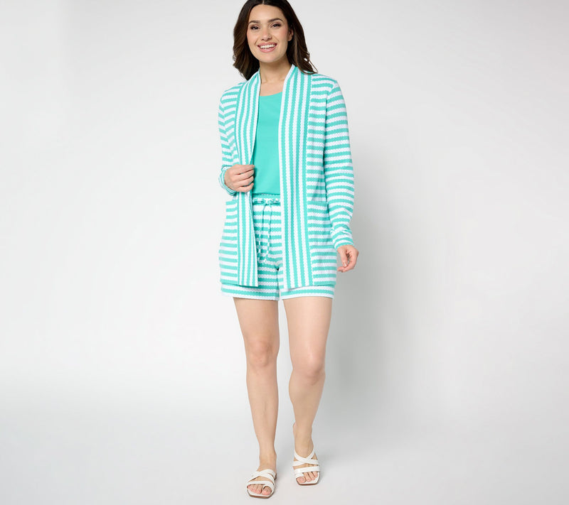 Belle by Kim Gravel Nautical Knit Striped Open Front Cardigan — View 15