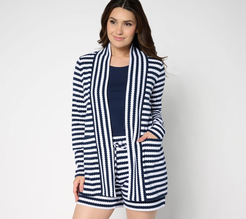 Belle by Kim Gravel Nautical Knit Striped Open Front Cardigan — View 7