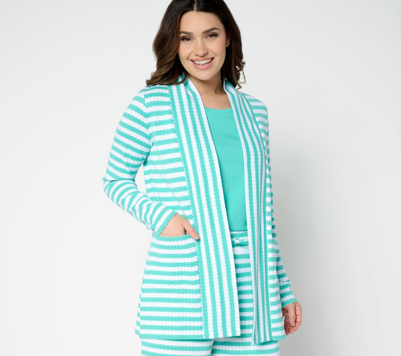 Belle by Kim Gravel Nautical Knit Striped Open Front Cardigan — View 9