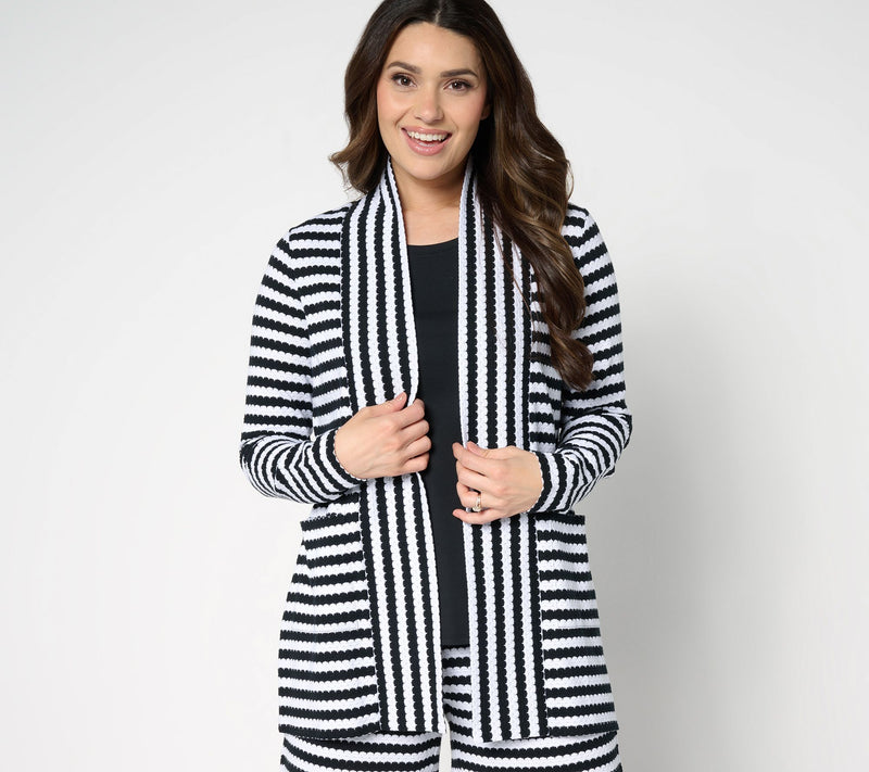 Belle by Kim Gravel Nautical Knit Striped Open Front Cardigan — View 11