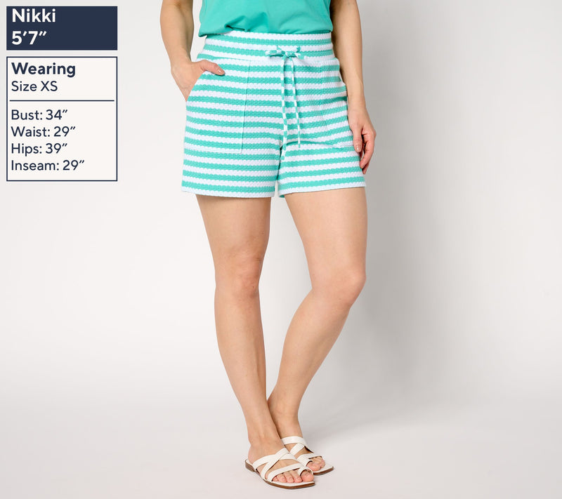 Belle by Kim Gravel Nautical Knit 5" Striped Shorts — View 12