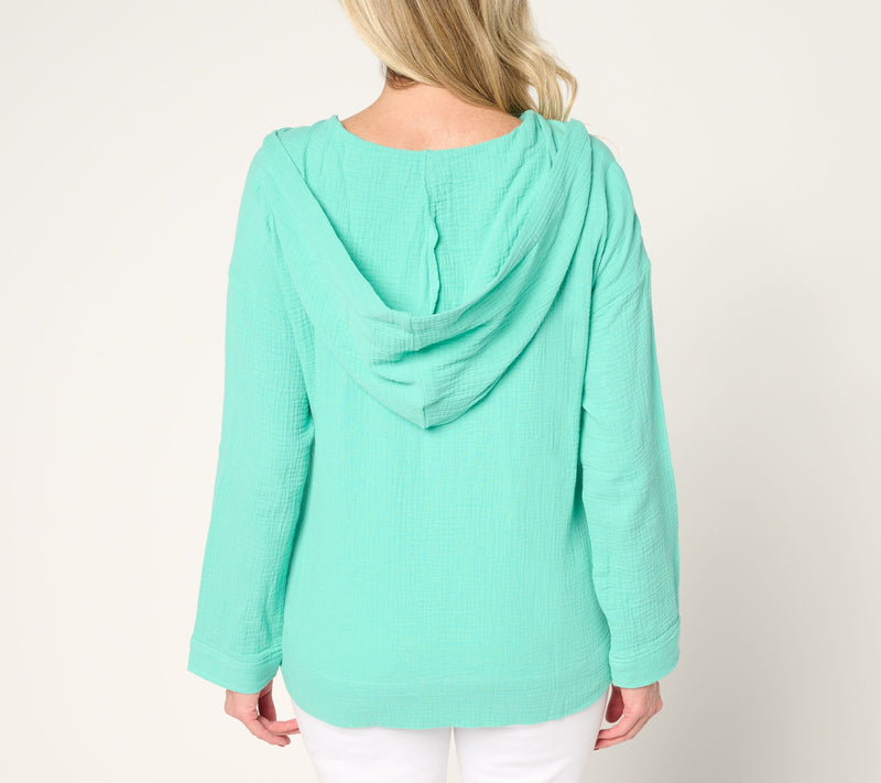 Belle Beach by Kim Gravel Beach Club 100% Cotton Gauze Half Zip Hoodie — View 3