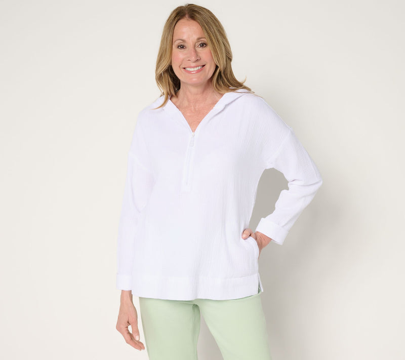 Belle Beach by Kim Gravel Beach Club 100% Cotton Gauze Half Zip Hoodie — View 13
