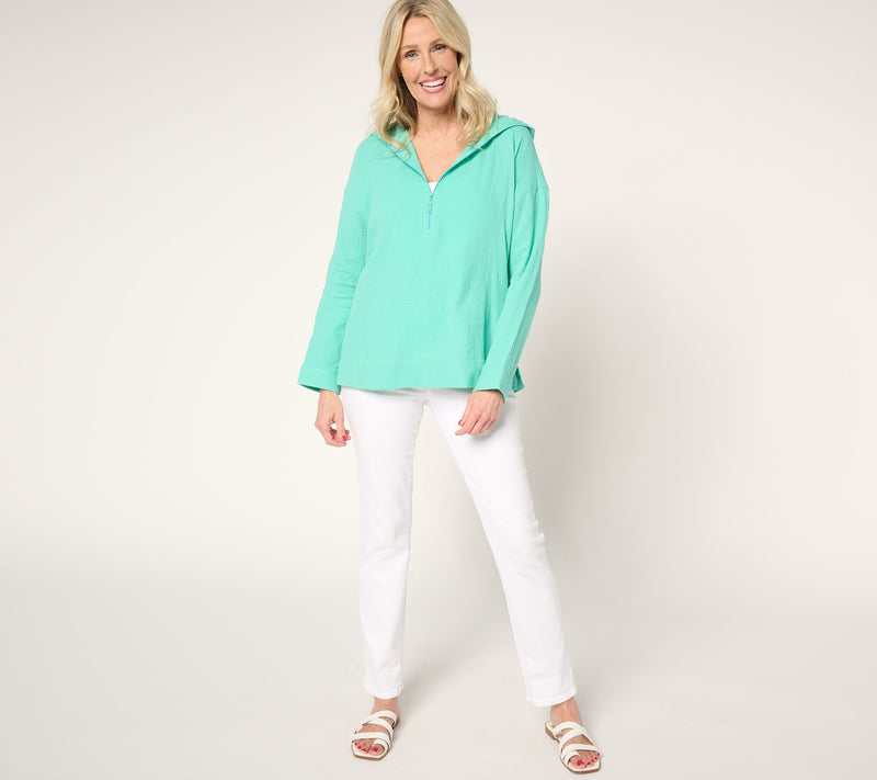 Belle Beach by Kim Gravel Beach Club 100% Cotton Gauze Half Zip Hoodie — View 4