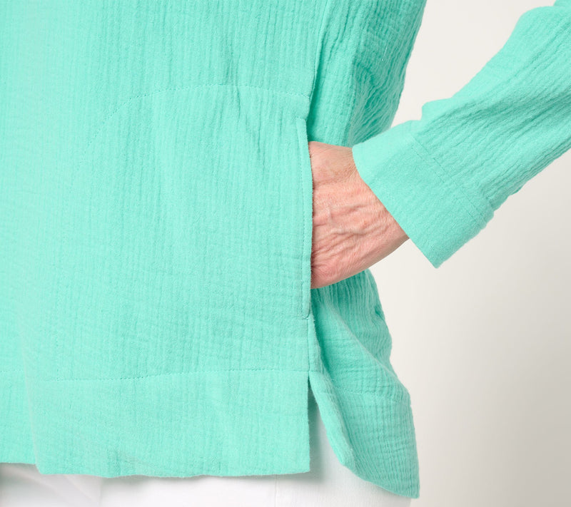 Belle Beach by Kim Gravel Beach Club 100% Cotton Gauze Half Zip Hoodie — View 5