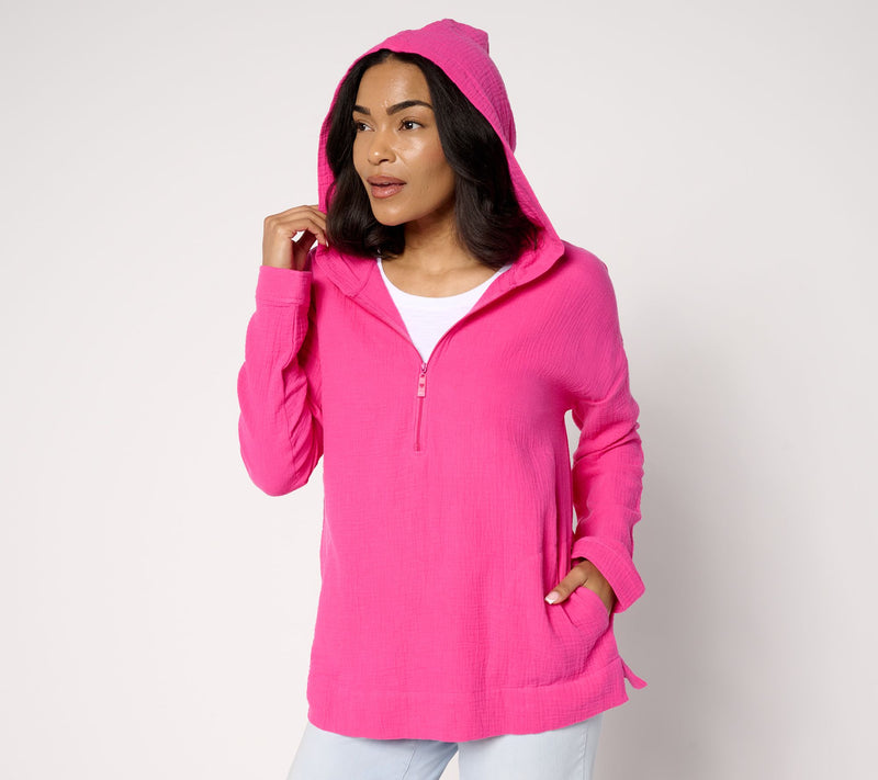 Belle Beach by Kim Gravel Beach Club 100% Cotton Gauze Half Zip Hoodie — View 14