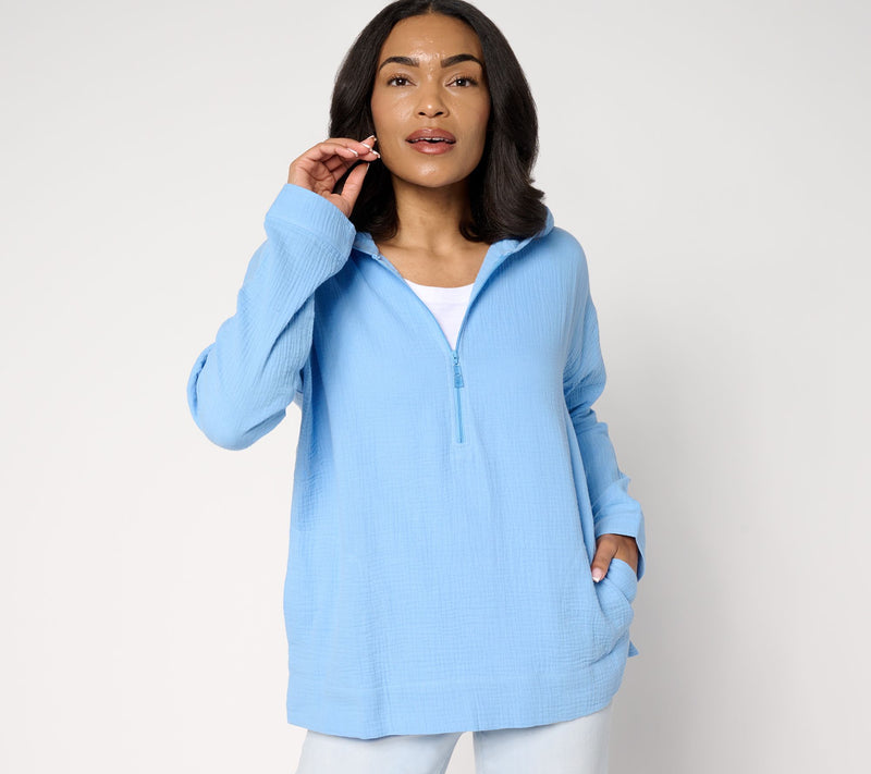 Belle Beach by Kim Gravel Beach Club 100% Cotton Gauze Half Zip Hoodie — View 15