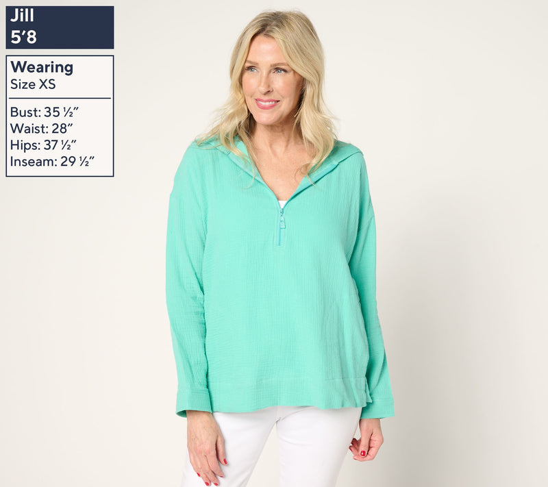 Belle Beach by Kim Gravel Beach Club 100% Cotton Gauze Half Zip Hoodie — View 2
