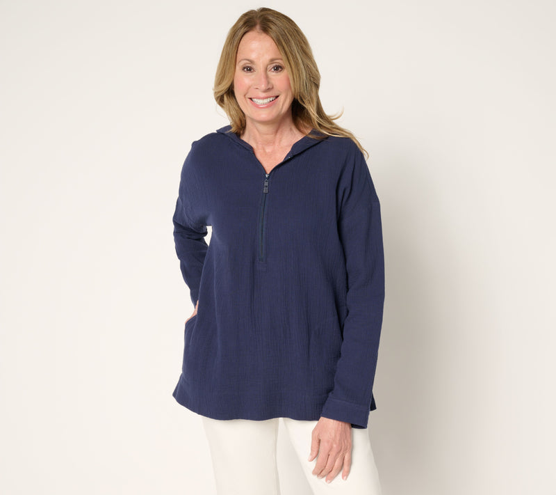 Belle Beach by Kim Gravel Beach Club 100% Cotton Gauze Half Zip Hoodie — View 18