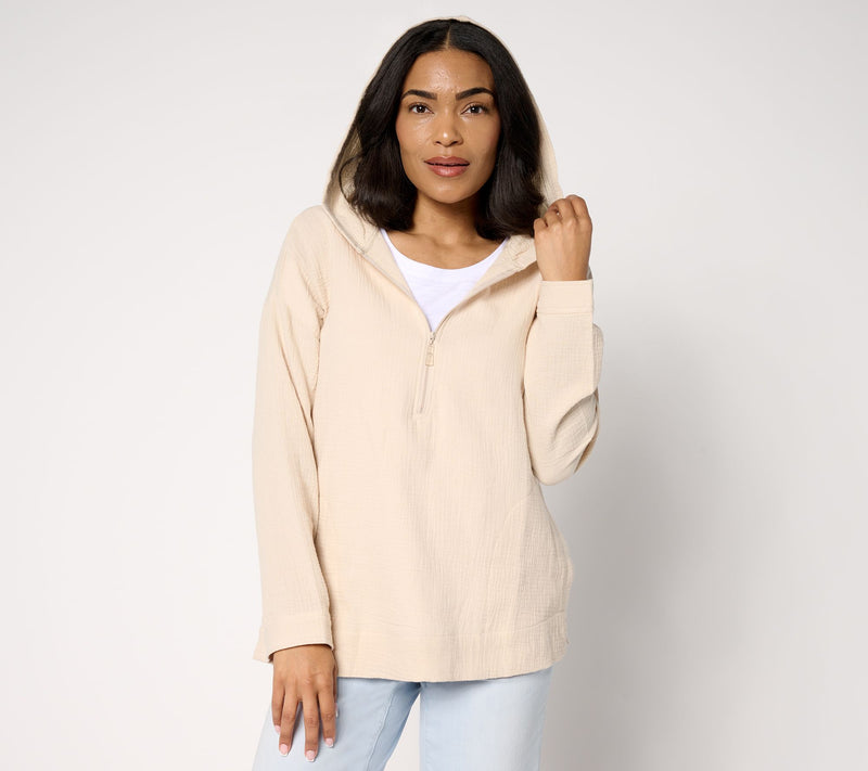 Belle Beach by Kim Gravel Beach Club 100% Cotton Gauze Half Zip Hoodie — View 19