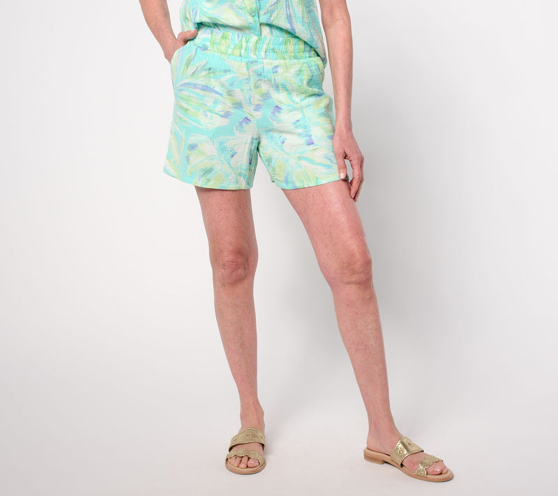 Belle Beach by Kim Gravel Palm Beach 100% Cotton Gauze 5" Shorts — View 12