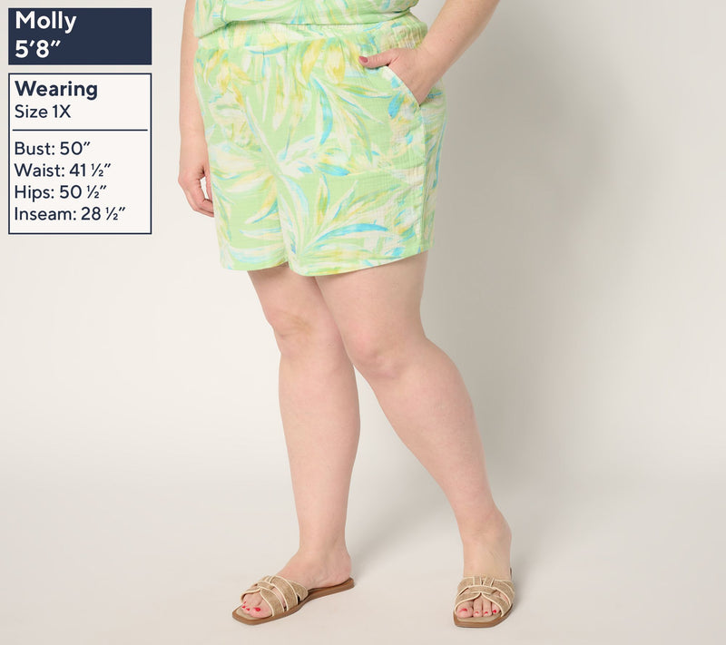 Belle Beach by Kim Gravel Palm Beach 100% Cotton Gauze 5" Shorts — View 2