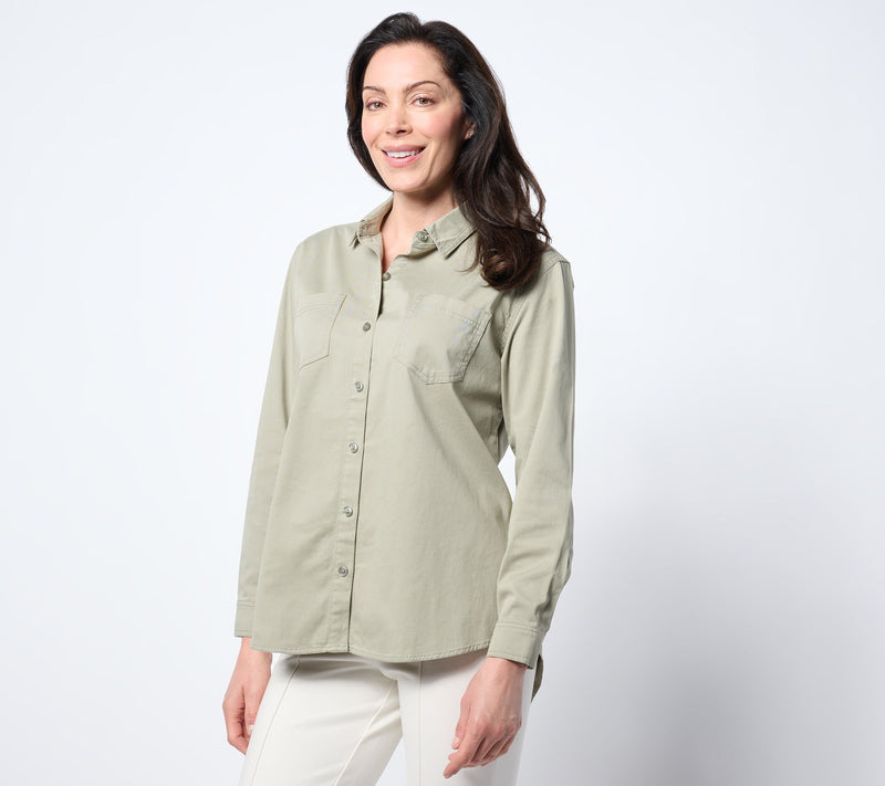 Martha Stewart Signature Button-Front Colored Denim Shirt — View 7
