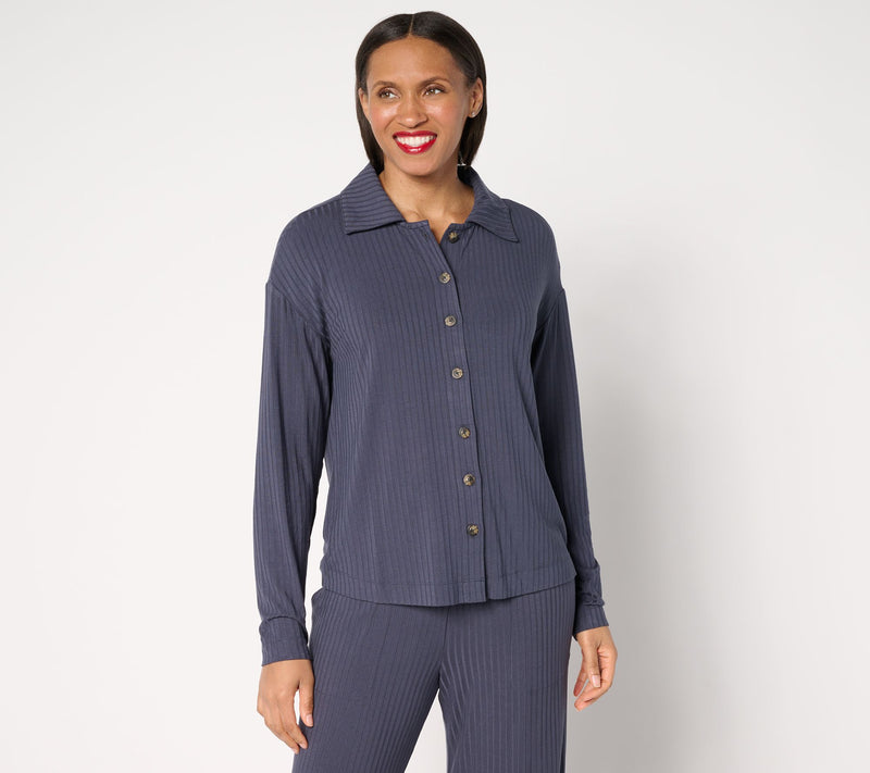 Modern Soul x Anybody Radiant Rib Collared Button Front Cardigan — View 12