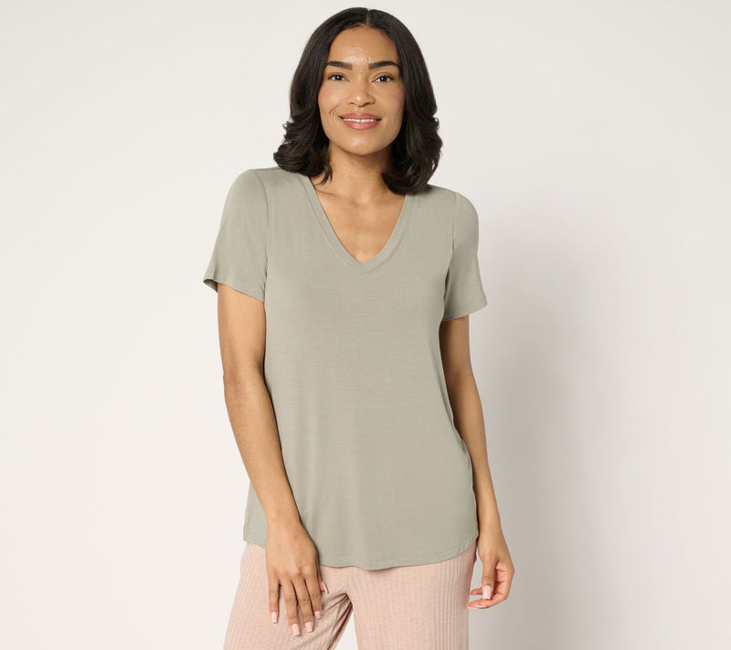 Modern Soul x Anybody Jersey Short Sleeve V-Neck Top with Support System — View 3