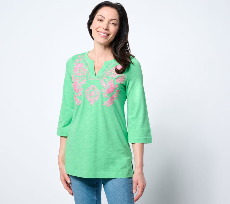 Bellisima by Kim Gravel Regular Slub Knit Artisan Embroidered Top — View 3