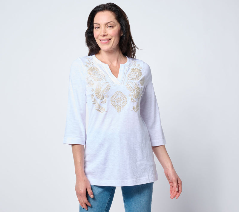 Bellisima by Kim Gravel Petite Slub Knit Artisan Embroidered Top — View 11