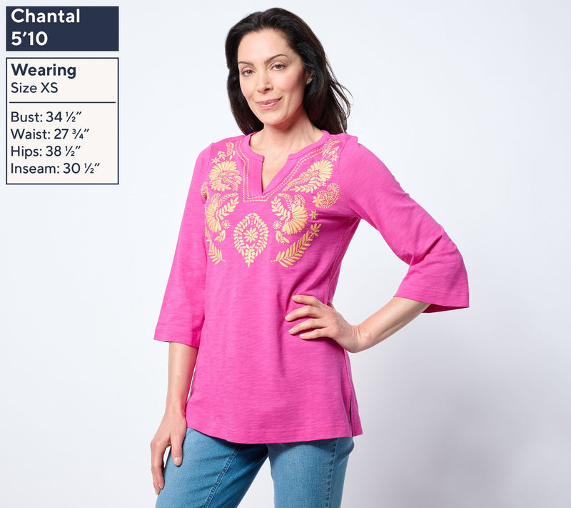 Bellisima by Kim Gravel Petite Slub Knit Artisan Embroidered Top — View 3