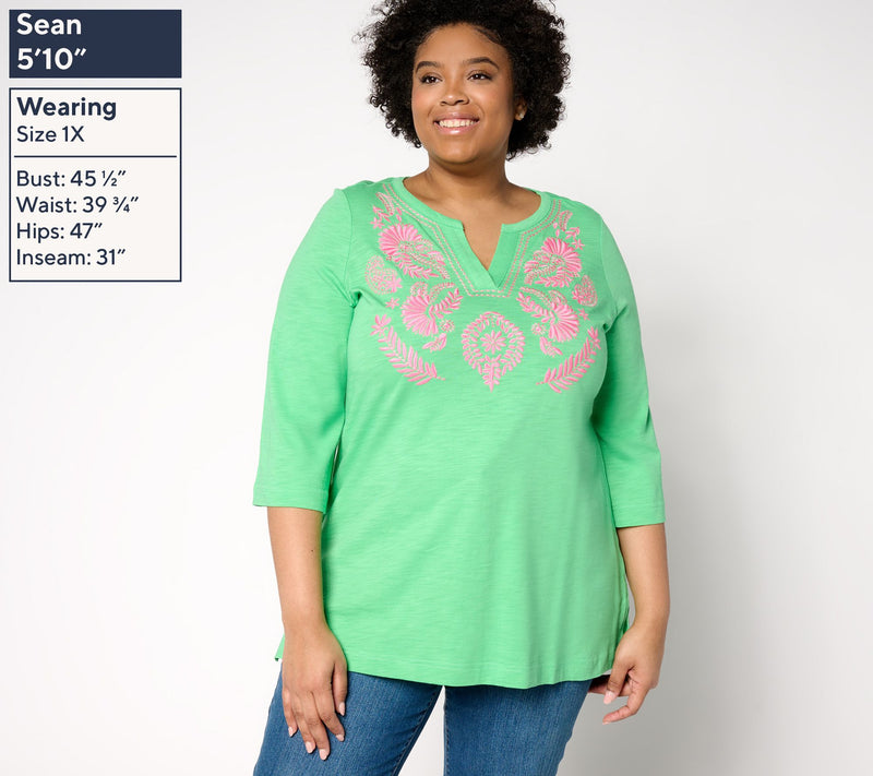 Bellisima by Kim Gravel Petite Slub Knit Artisan Embroidered Top — View 2