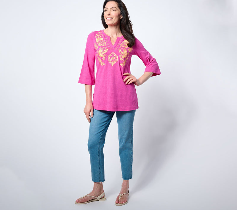 Bellisima by Kim Gravel Petite Slub Knit Artisan Embroidered Top — View 5