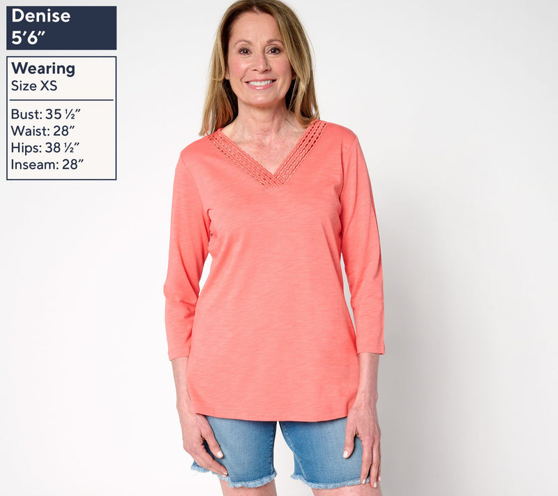Belle by Kim Gravel Slub Knit Braided Beauty V Neck Top — View 15