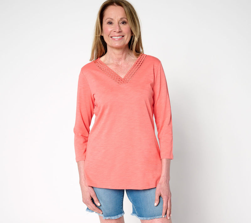 Belle by Kim Gravel Slub Knit Braided Beauty V Neck Top — View 11