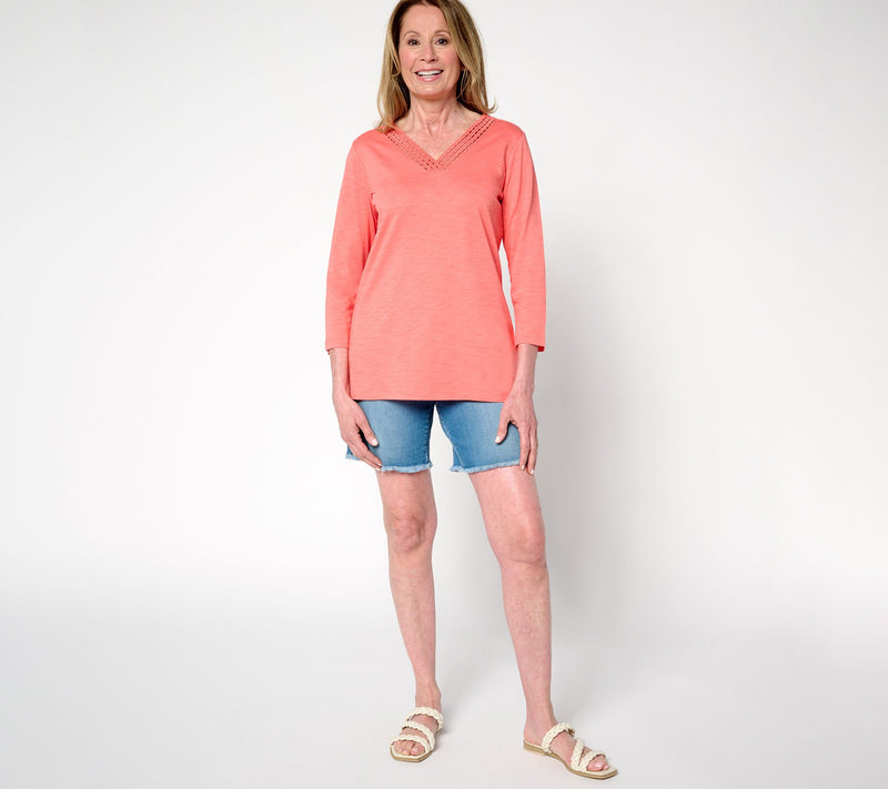 Belle by Kim Gravel Slub Knit Braided Beauty V Neck Top — View 17