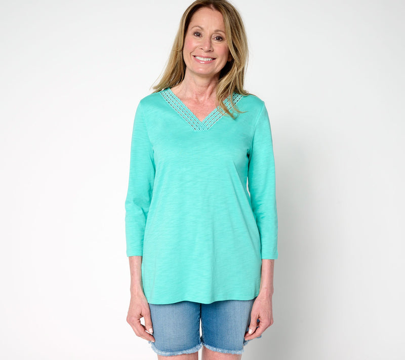 Belle by Kim Gravel Slub Knit Braided Beauty V Neck Top — View 9