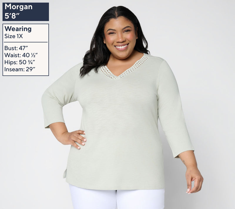 Belle by Kim Gravel Slub Knit Braided Beauty V Neck Top — View 14