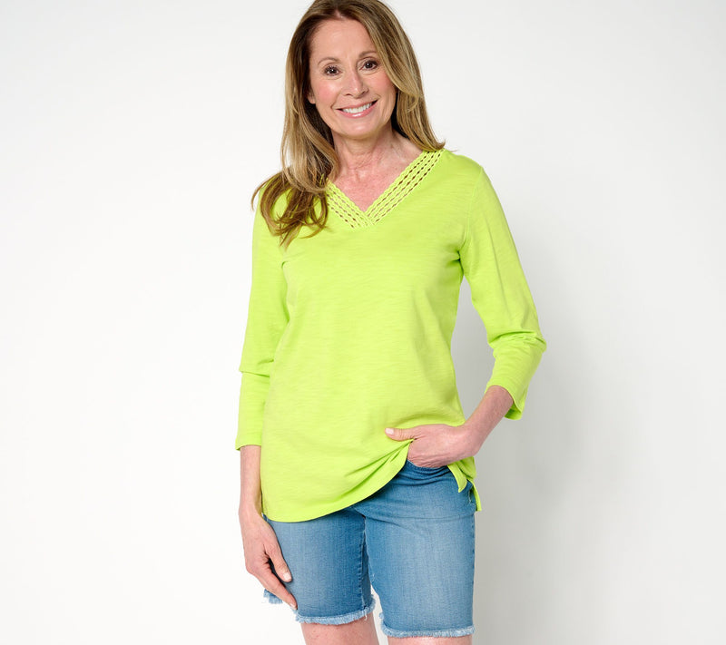 Belle by Kim Gravel Slub Knit Braided Beauty V Neck Top — Main view
