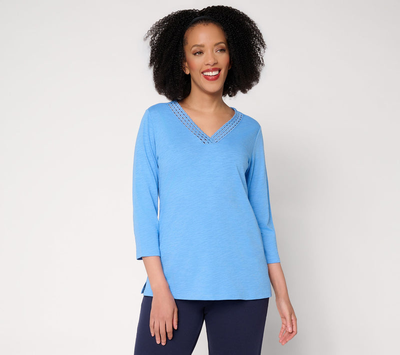 Belle by Kim Gravel Slub Knit Braided Beauty V Neck Top — View 21