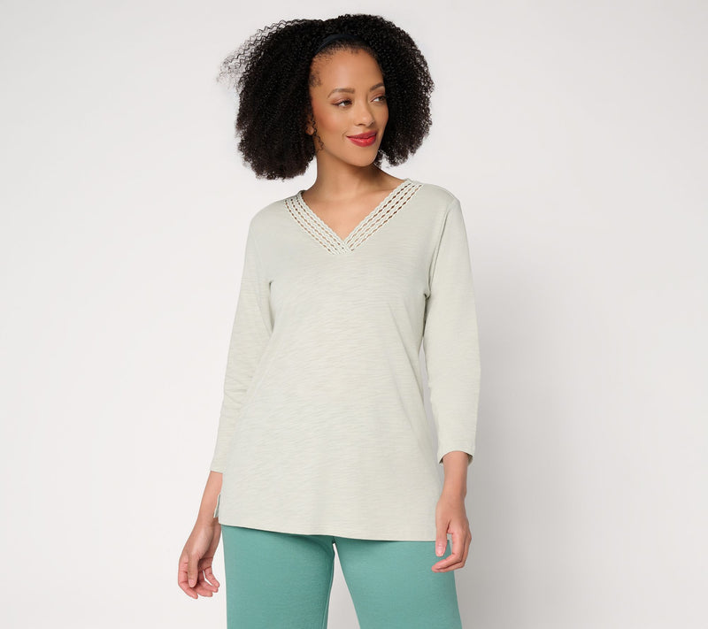 Belle by Kim Gravel Slub Knit Braided Beauty V Neck Top — View 22