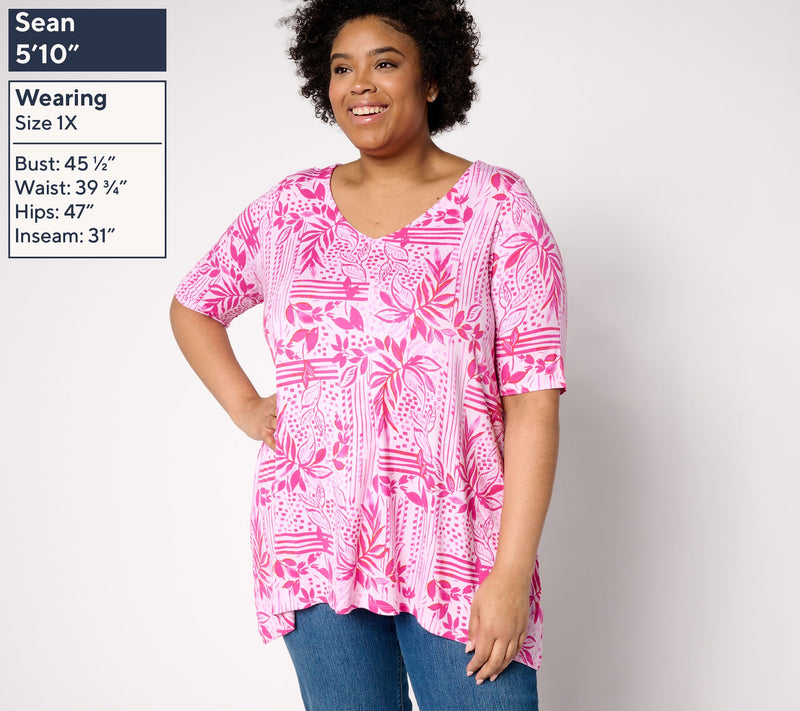 Belle by Kim Gravel Rayon Spandex Paradise Elbow Sleeve Tunic — View 2