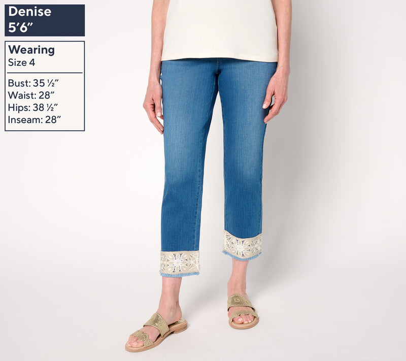 Belle by Kim Gravel Regular TripleLuxe Denim Crochet Cropped Pant — View 9