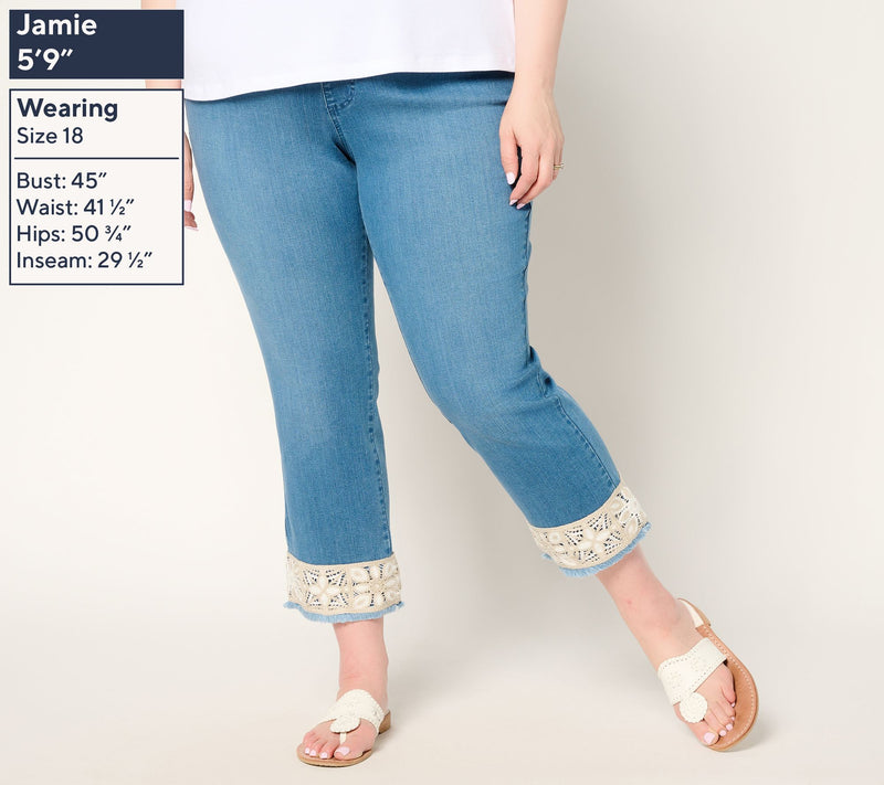 Belle by Kim Gravel Regular TripleLuxe Denim Crochet Cropped Pant — View 8