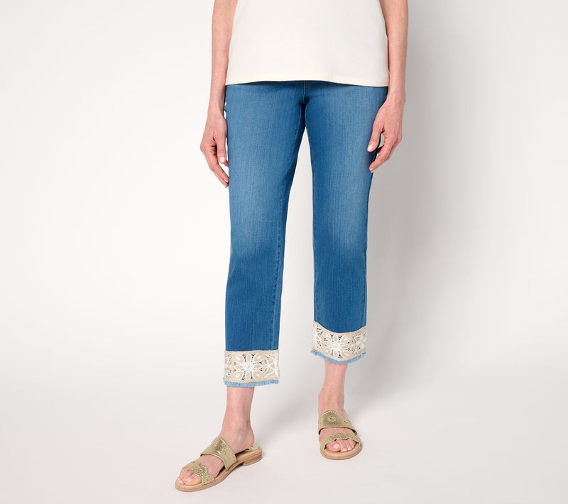 Belle by Kim Gravel Regular TripleLuxe Denim Crochet Cropped Pant — Main view