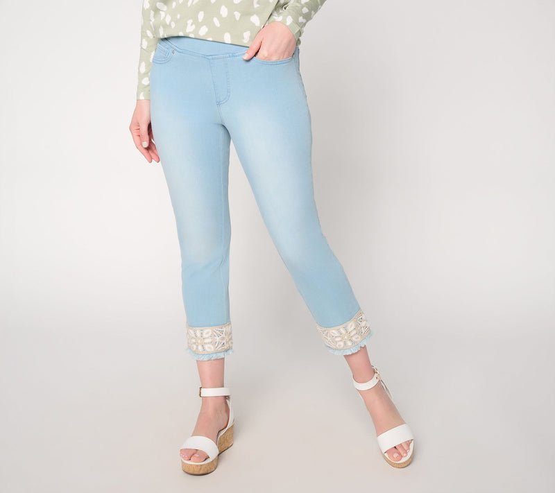 Belle by Kim Gravel Regular TripleLuxe Denim Crochet Cropped Pant — View 7