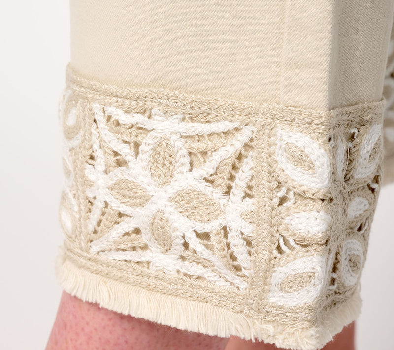 Belle by Kim Gravel Regular TripleLuxe Twill Crochet Cropped Pant — View 6