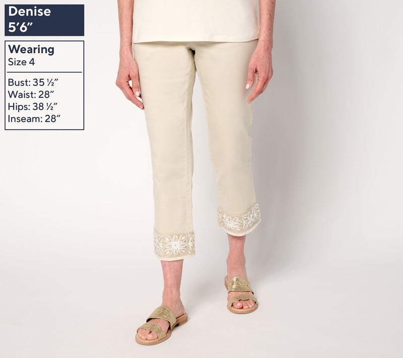 Belle by Kim Gravel Regular TripleLuxe Twill Crochet Cropped Pant — View 2