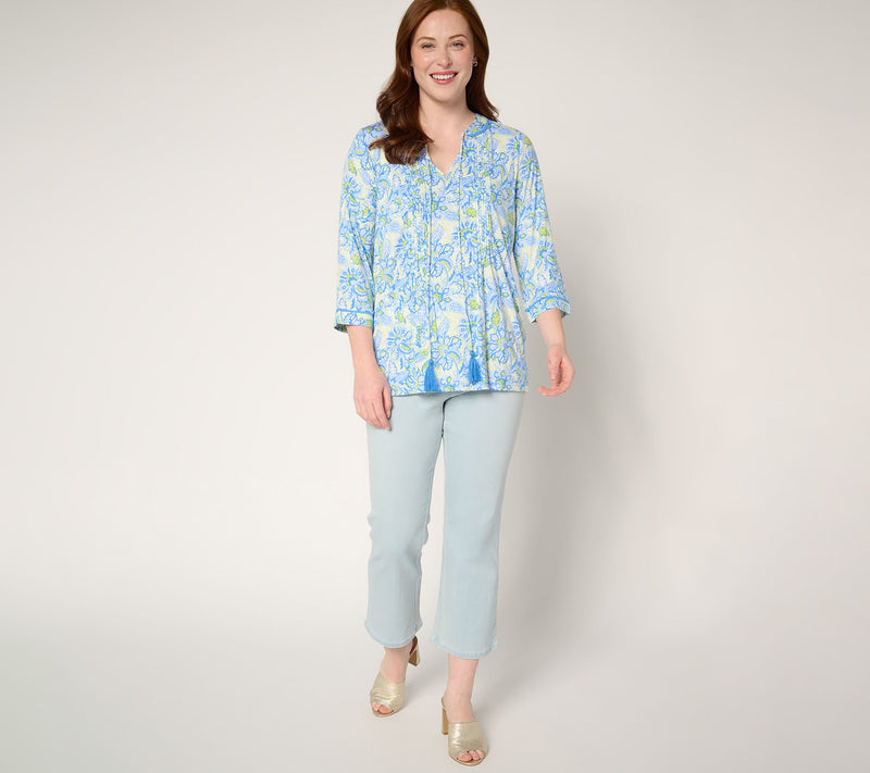 Belle by Kim Gravel Rayon Spandex Pintuck Tassel Top — View 5