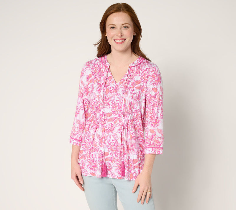 Belle by Kim Gravel Rayon Spandex Pintuck Tassel Top — View 12