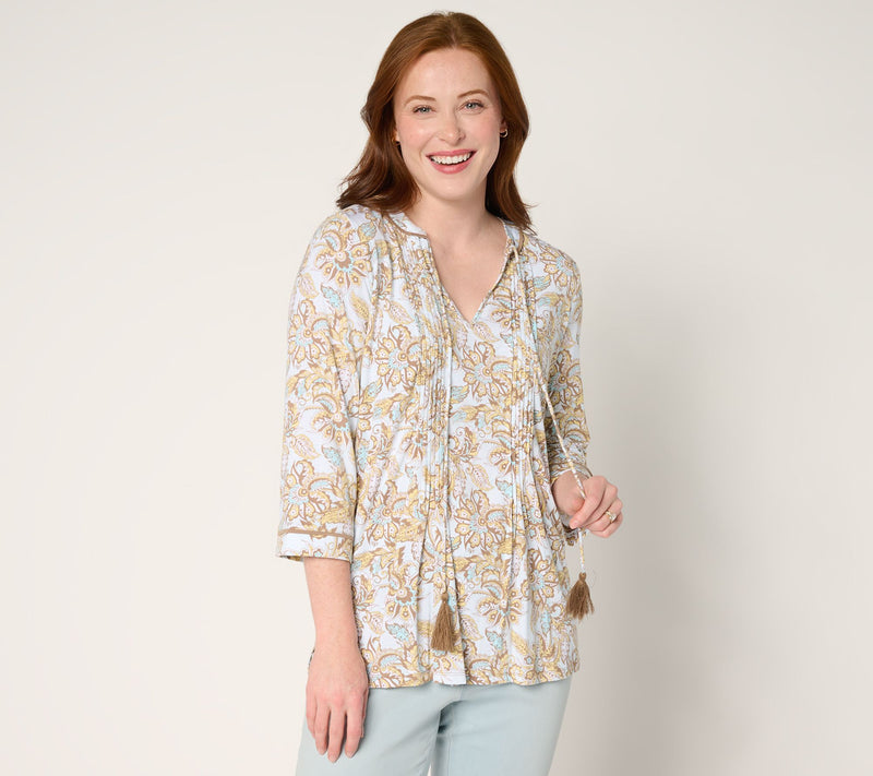 Belle by Kim Gravel Rayon Spandex Pintuck Tassel Top — View 13