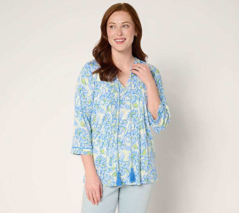 Belle by Kim Gravel Rayon Spandex Pintuck Tassel Top — View 14