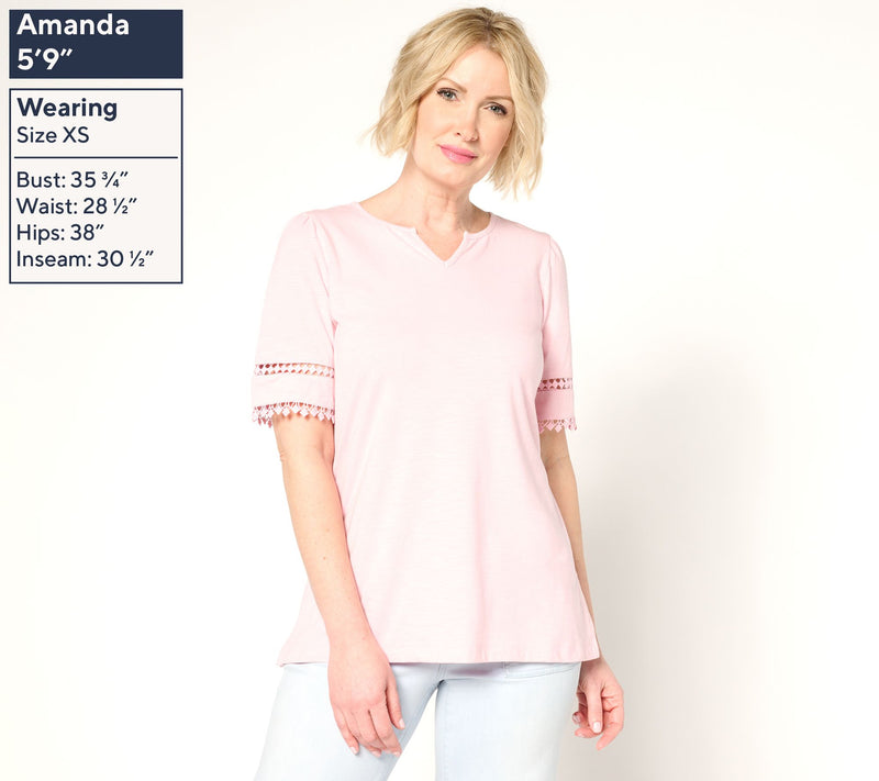 Belle by Kim Gravel Slub Knit Diamond Trim Top — View 2