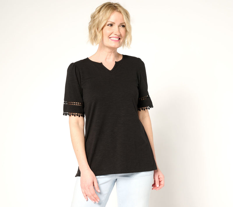 Belle by Kim Gravel Slub Knit Diamond Trim Top — View 12