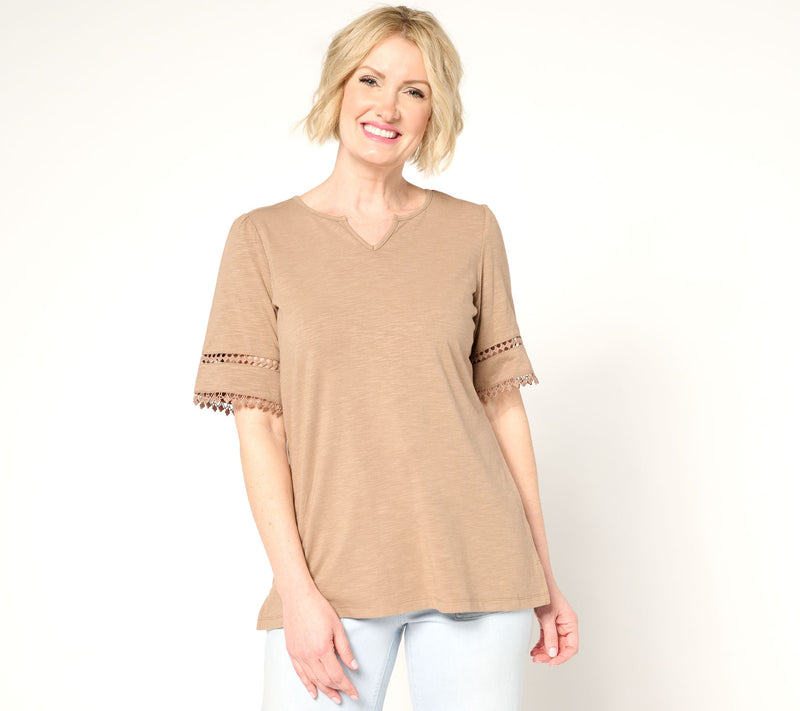 Belle by Kim Gravel Slub Knit Diamond Trim Top — View 13
