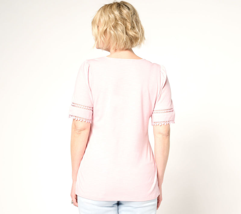 Belle by Kim Gravel Slub Knit Diamond Trim Top — View 3