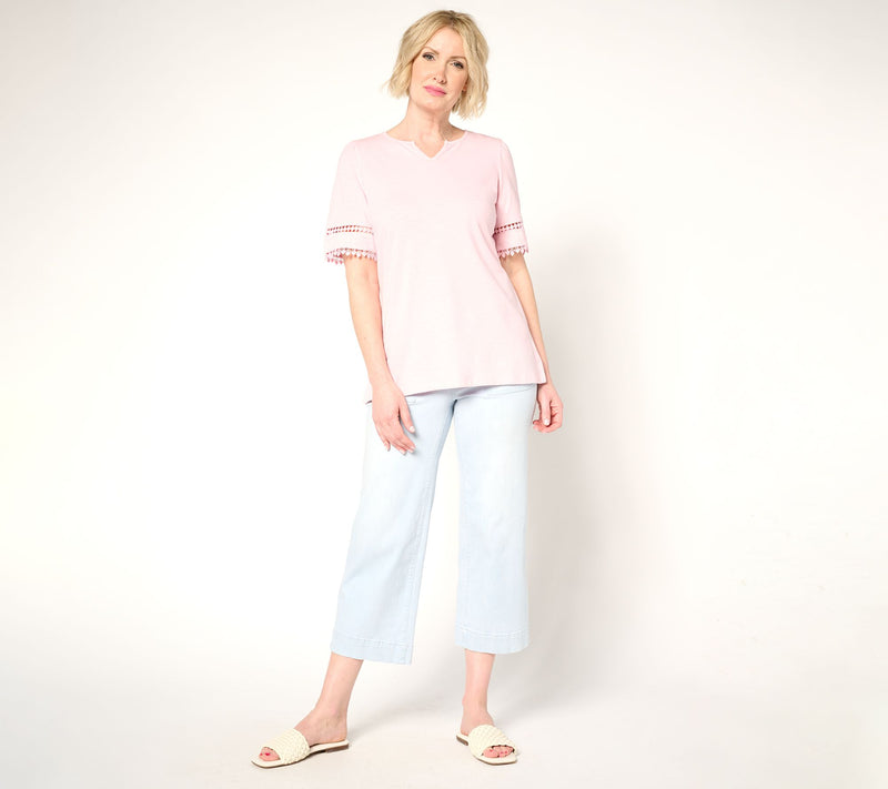 Belle by Kim Gravel Slub Knit Diamond Trim Top — View 4