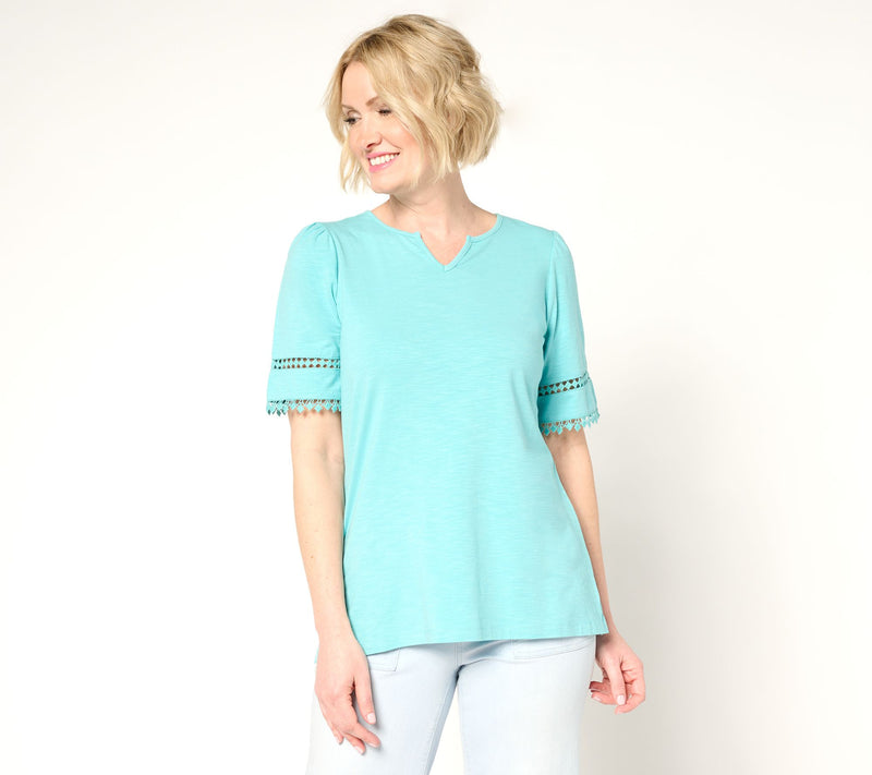 Belle by Kim Gravel Slub Knit Diamond Trim Top — View 16